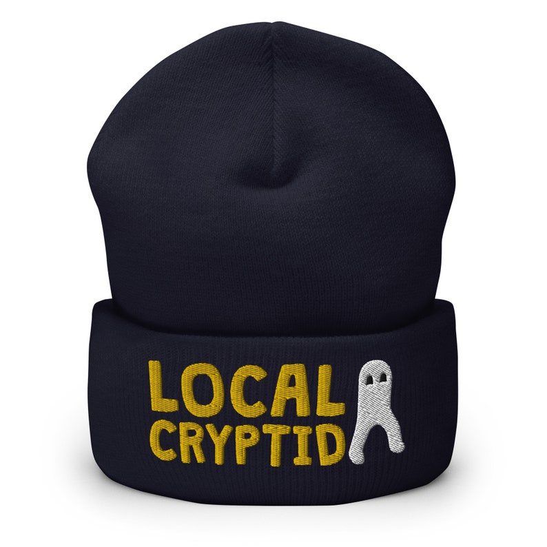 Local Cryptid Cuffed Beanie // Winter Hat, Embroidered Beanie, Cryptid, Cryptozoology, Fortean, Introvert Gift