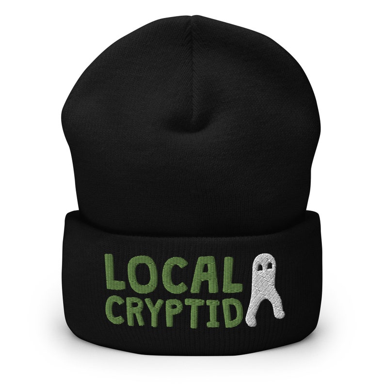 Local Cryptid Cuffed Beanie // Winter Hat, Embroidered Beanie, Cryptid, Cryptozoology, Fortean, Introvert Gift