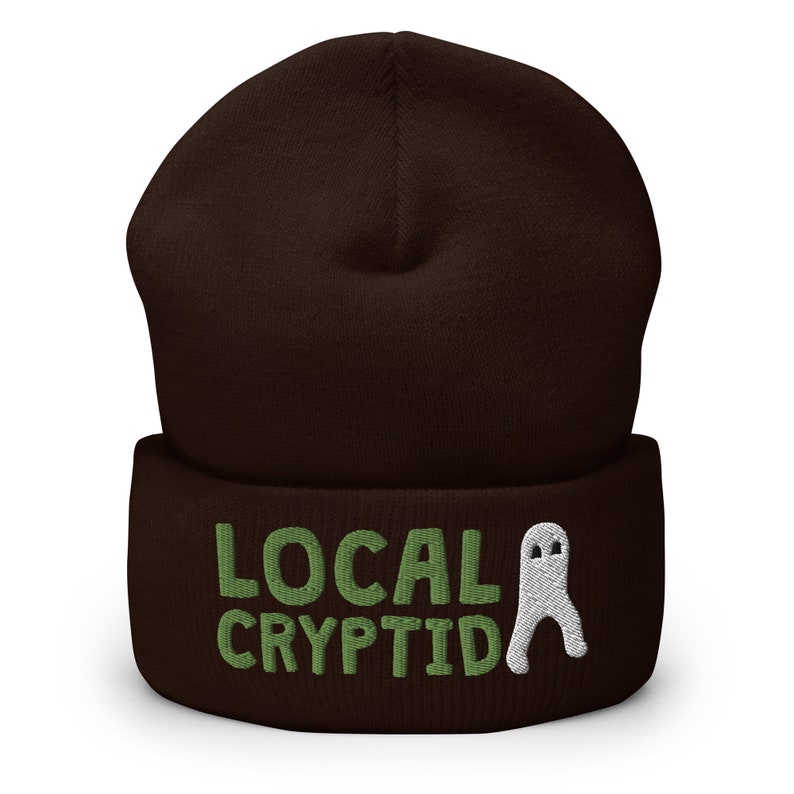 Local Cryptid Cuffed Beanie // Winter Hat, Embroidered Beanie, Cryptid, Cryptozoology, Fortean, Introvert Gift