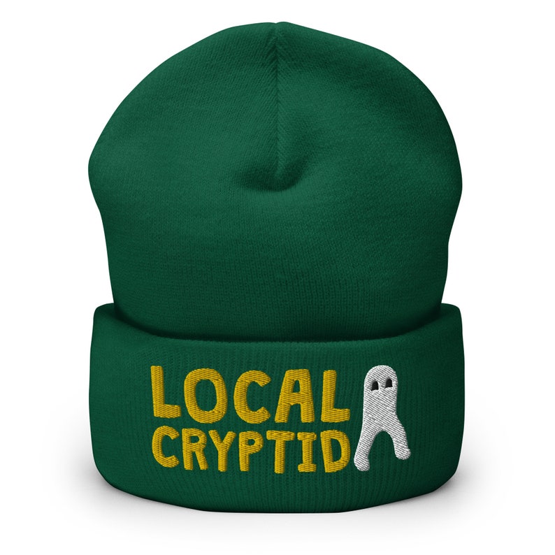 Local Cryptid Cuffed Beanie // Winter Hat, Embroidered Beanie, Cryptid, Cryptozoology, Fortean, Introvert Gift