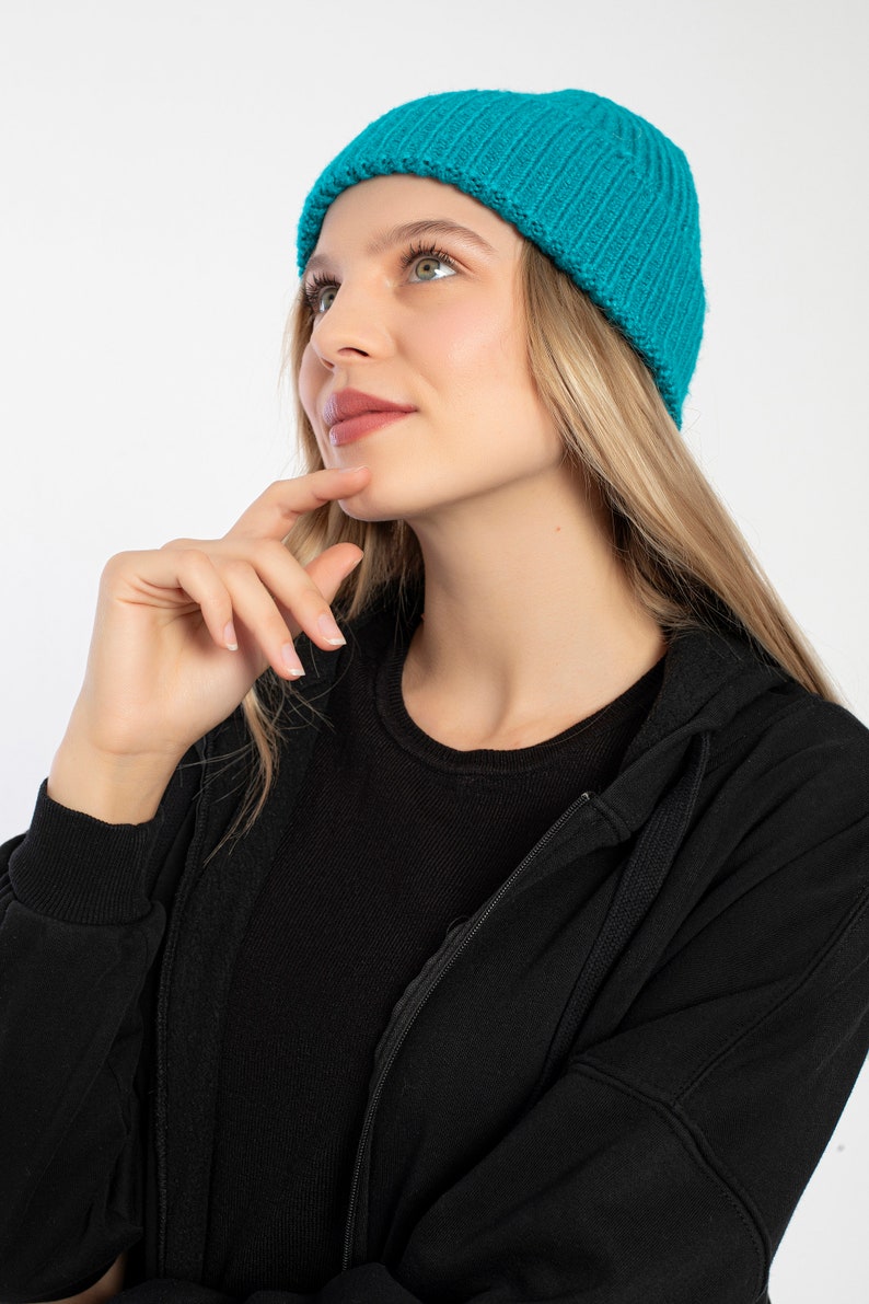 Teal Seamless Beanie Cap, Acrylic Unisex Beanie, Hatsquare Winter Beanie, Man Skull Cap, Cuffed Knit Beanie, Women Super Soft Beanie