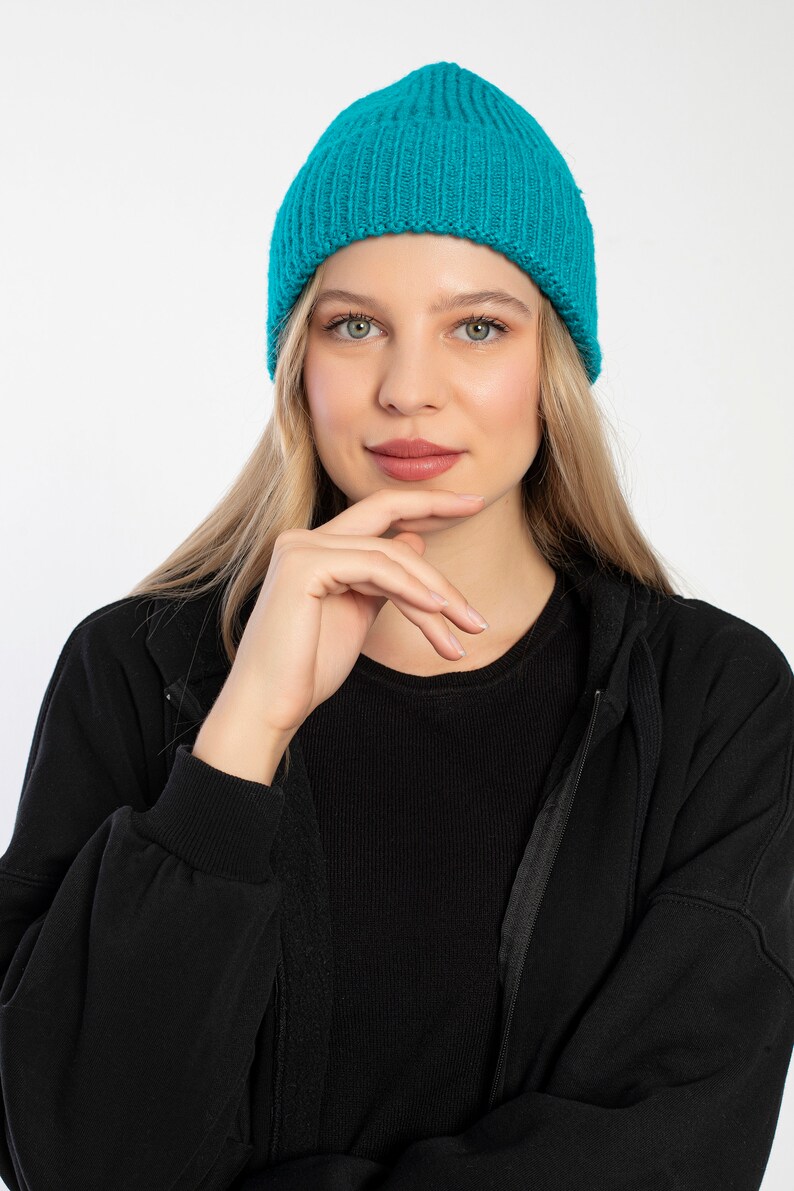 Teal Seamless Beanie Cap, Acrylic Unisex Beanie, Hatsquare Winter Beanie, Man Skull Cap, Cuffed Knit Beanie, Women Super Soft Beanie