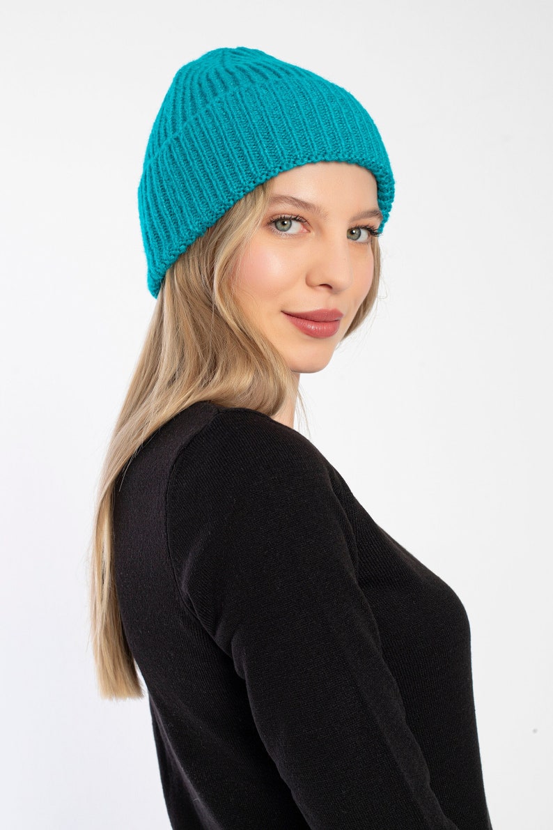 Teal Seamless Beanie Cap, Acrylic Unisex Beanie, Hatsquare Winter Beanie, Man Skull Cap, Cuffed Knit Beanie, Women Super Soft Beanie