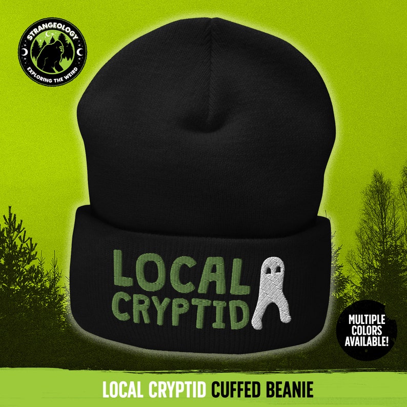 Local Cryptid Cuffed Beanie // Winter Hat, Embroidered Beanie, Cryptid, Cryptozoology, Fortean, Introvert Gift