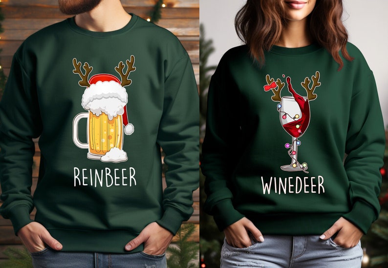 Winedeer Reinbeer Sweatshirts, Funny Couple Christmas Shirts, Christmas Sweatshirt, Couples Sweaters, Reindeer Sweatshirt, Matching Sweaters