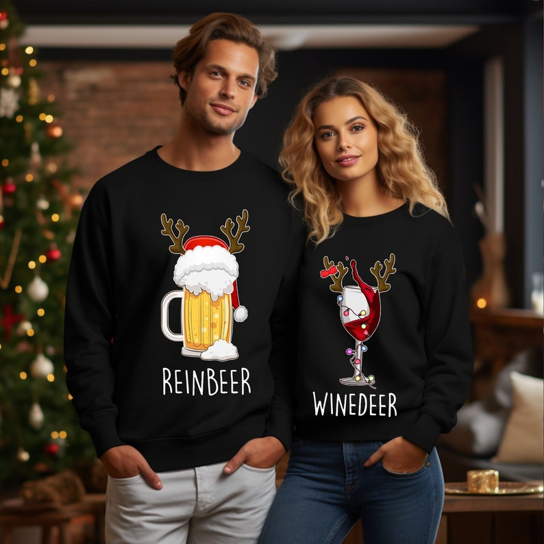 Winedeer Reinbeer Sweatshirts, Funny Couple Christmas Shirts, Christmas Sweatshirt, Couples Sweaters, Reindeer Sweatshirt, Matching Sweaters