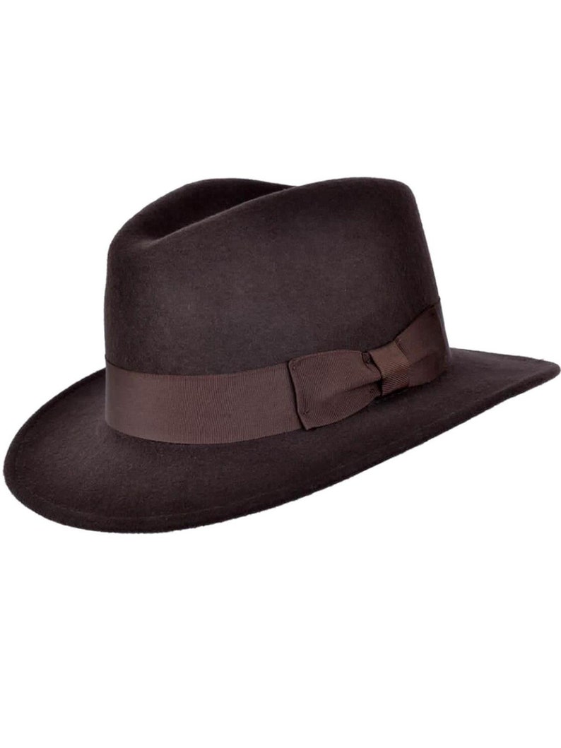 Classic Fedora Hat | Dark Brown Pure Wool Men's Hat Authentic 1940s Retro Vintage Style