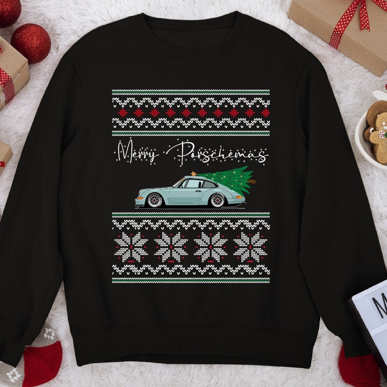 Ugly Christmas Sweater, Merry Porschemas Christmas Sweatshirt, Classic Sports Car, Christmas Gift, Car Guy Holiday Gift, Ugly Xmas Sweater