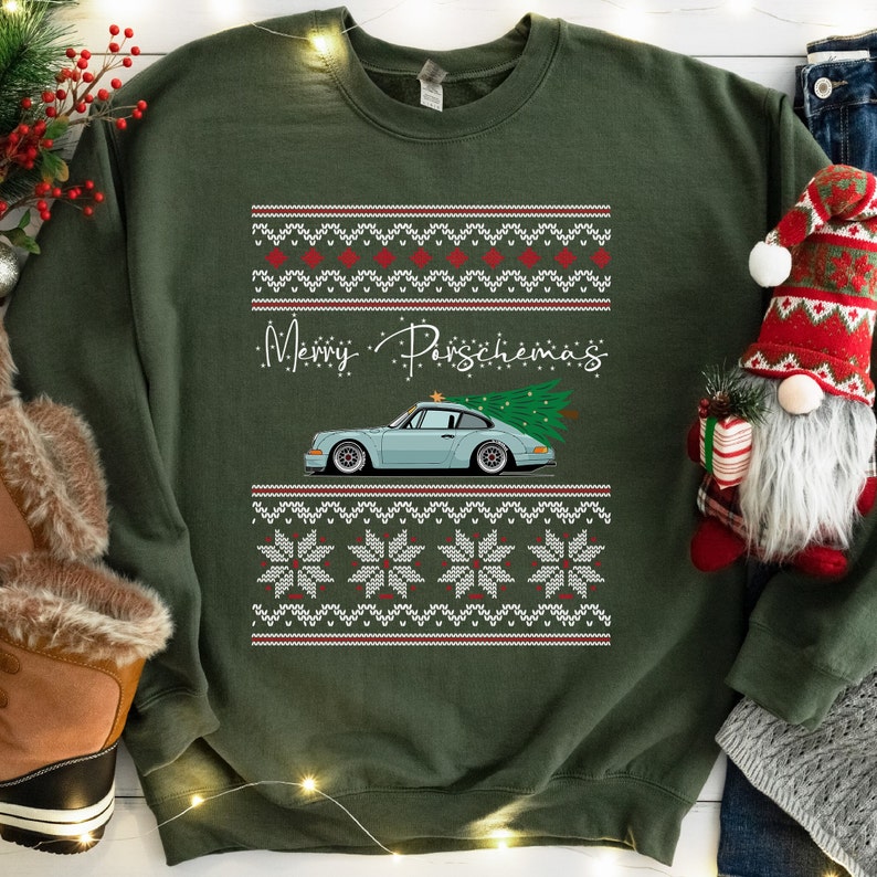 Ugly Christmas Sweater, Merry Porschemas Christmas Sweatshirt, Classic Sports Car, Christmas Gift, Car Guy Holiday Gift, Ugly Xmas Sweater