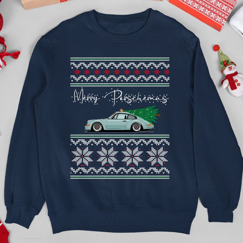 Ugly Christmas Sweater, Merry Porschemas Christmas Sweatshirt, Classic Sports Car, Christmas Gift, Car Guy Holiday Gift, Ugly Xmas Sweater