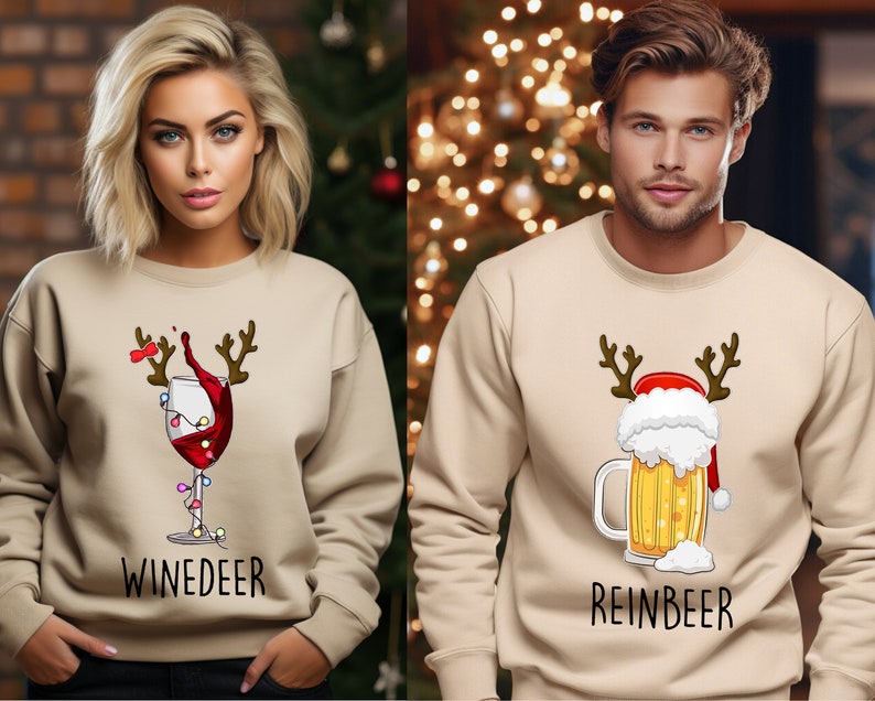 Winedeer Reinbeer Sweatshirts, Funny Couple Christmas Shirts, Christmas Sweatshirt, Couples Sweaters, Reindeer Sweatshirt, Matching Sweaters