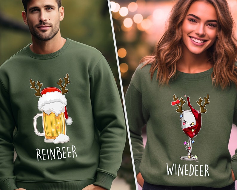 Winedeer Reinbeer Sweatshirts, Funny Couple Christmas Shirts, Christmas Sweatshirt, Couples Sweaters, Reindeer Sweatshirt, Matching Sweaters