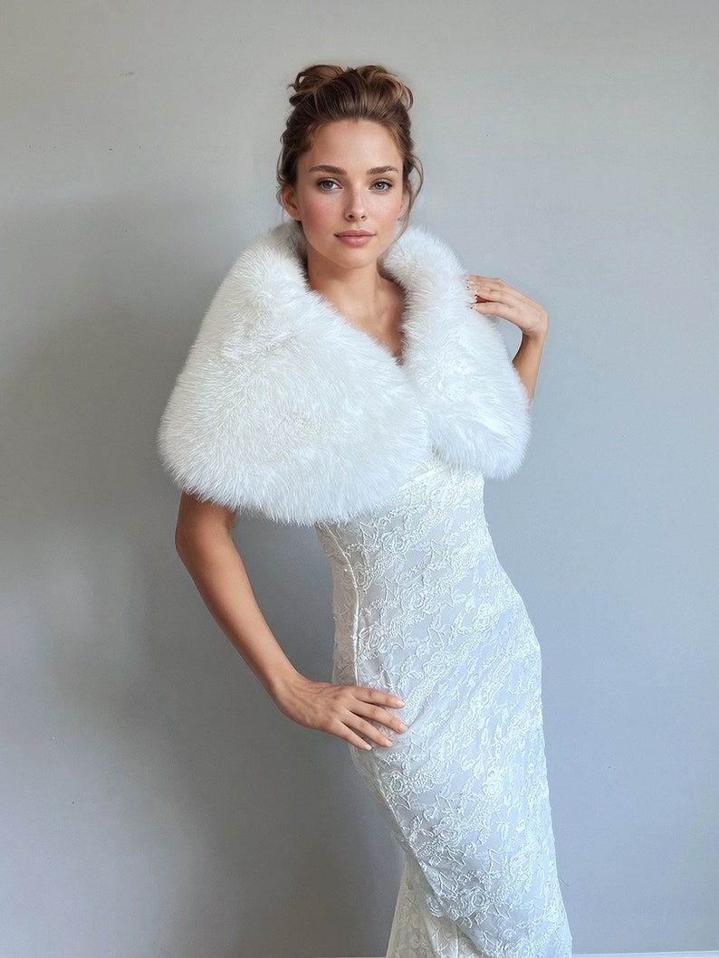 Off White / Soft Ivory Faux Fur Shawl, Faux Fur Wrap, Wedding Fur Wrap, Bridal, Winter Wedding Cover-Up, Bridesmaids Gifts (Serena Ivy07)