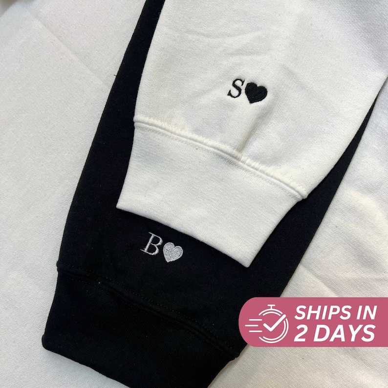 Custom Embroidered Initial Heart Sweatshirt, Couple Shirt, Initial On Sleeve, Couple's Shirt, Anniversary, Valentines Day, Christmas Gift