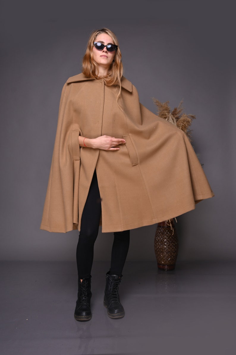 Beige Cape Poncho For Women, Winter Cape Coat, Plus Size Clothing, Maxi Wool Cape, Camel Cape Coat, Oversize Coat, Winter Clothing, Gabyga