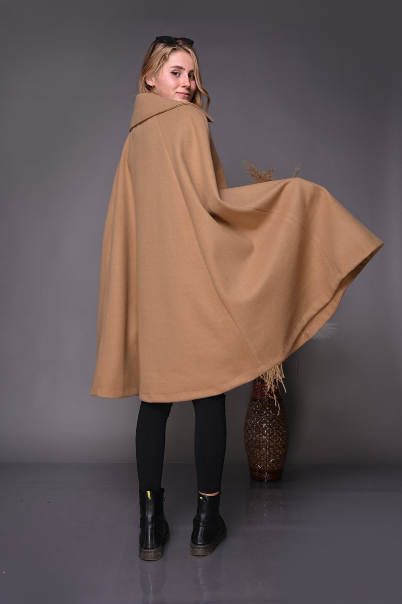 Beige Cape Poncho For Women, Winter Cape Coat, Plus Size Clothing, Maxi Wool Cape, Camel Cape Coat, Oversize Coat, Winter Clothing, Gabyga