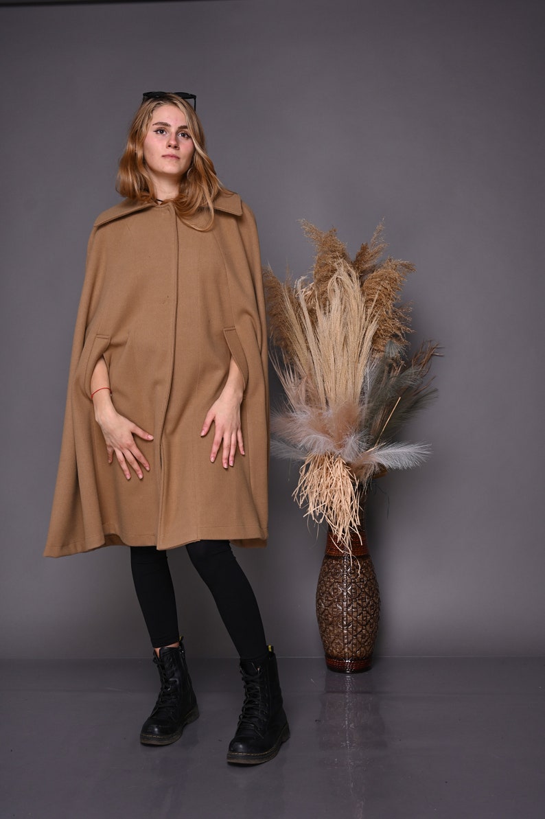 Beige Cape Poncho For Women, Winter Cape Coat, Plus Size Clothing, Maxi Wool Cape, Camel Cape Coat, Oversize Coat, Winter Clothing, Gabyga