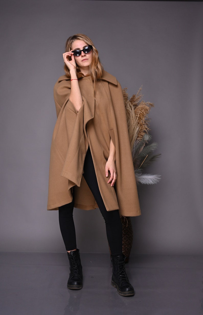 Beige Cape Poncho For Women, Winter Cape Coat, Plus Size Clothing, Maxi Wool Cape, Camel Cape Coat, Oversize Coat, Winter Clothing, Gabyga