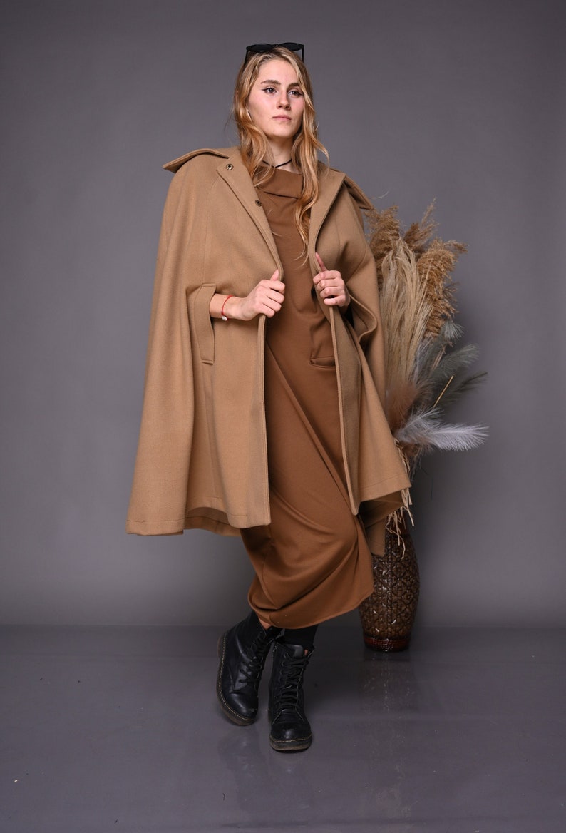 Beige Cape Poncho For Women, Winter Cape Coat, Plus Size Clothing, Maxi Wool Cape, Camel Cape Coat, Oversize Coat, Winter Clothing, Gabyga