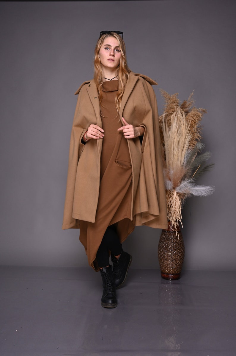 Beige Cape Poncho For Women, Winter Cape Coat, Plus Size Clothing, Maxi Wool Cape, Camel Cape Coat, Oversize Coat, Winter Clothing, Gabyga