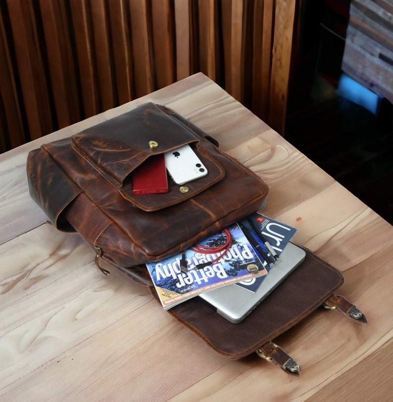 Leather Backpack, Personalized Travel Backpack Rucksack, Brown Leather Roll Top Backpack, Laptop Bag, Unisex Bag Christmas gifts