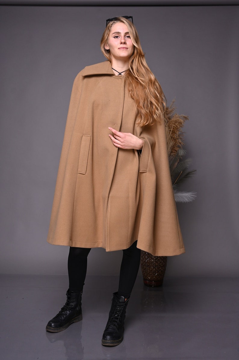 Beige Cape Poncho For Women, Winter Cape Coat, Plus Size Clothing, Maxi Wool Cape, Camel Cape Coat, Oversize Coat, Winter Clothing, Gabyga