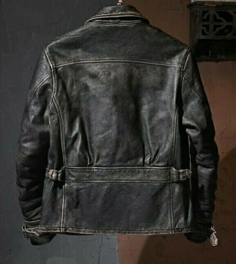 Men Vintage Jacket, Biker Motorcycle Jacket, Distressed Black Leather Jacket, Retro Bomber Jacket, Party Gift Jacket, Halloween Christmas GF