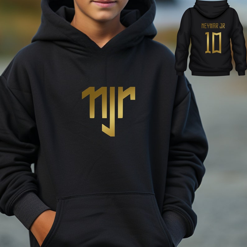 Kids Neymar Jr Inspired Soccer Hoodie Jumper footy merch Jumper Neymar Jr Merch Boys Girls Gift Top Tee Number 10 # 10 letter gold