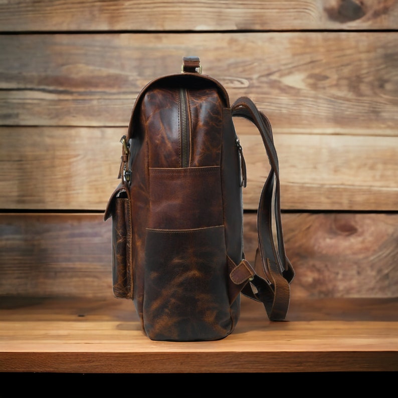 Leather Backpack, Personalized Travel Backpack Rucksack, Brown Leather Roll Top Backpack, Laptop Bag, Unisex Bag Christmas gifts