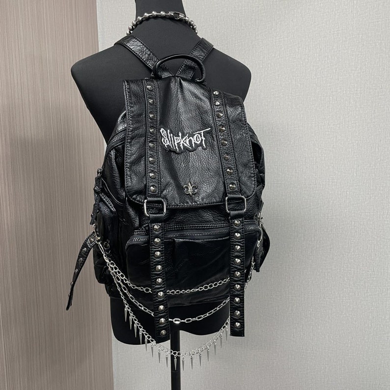 Black Punk Rivet Chain School Bag, Unisex Large Capacity Punk Casual Backpack Perfect For Laptop,Y2K Punk Backpack.Modern Backpack