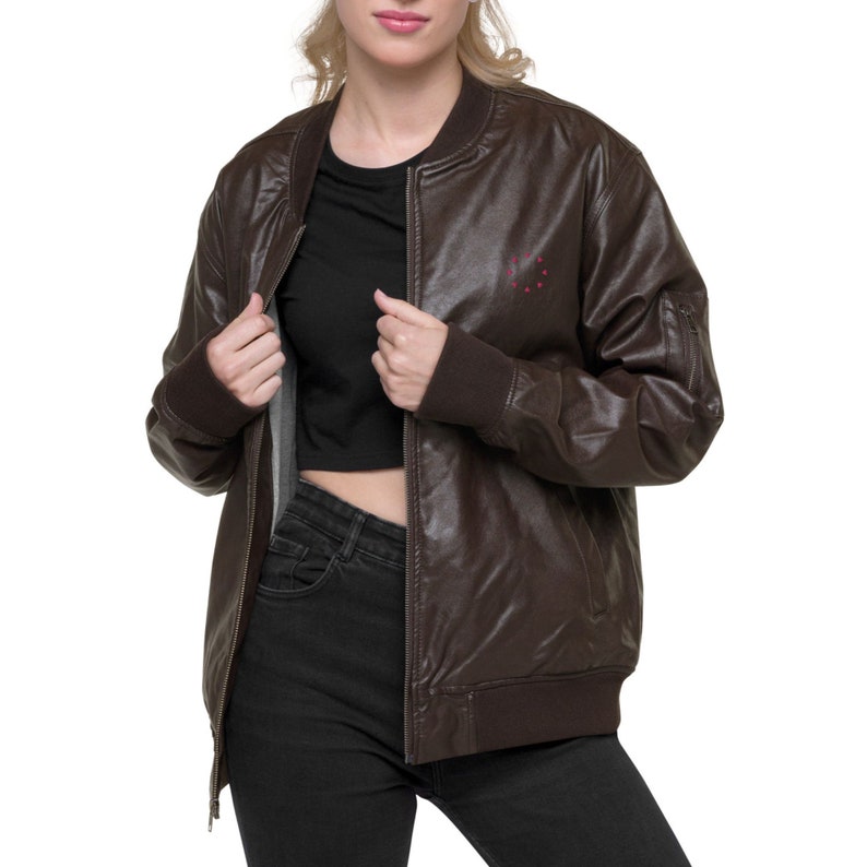 Women’s Faux Leather Bomber Jacket Pink Hearts Jacket Stylish Jackets For Her Fashionable Jackets For Women Faux Leather Jacket Black Brown