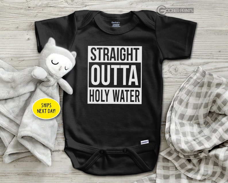 Funny Baptism Onesie® - Straight Outta Holy Water Onesie® - Baptism Onesie® - Funny Bodysuit - Baby Gift