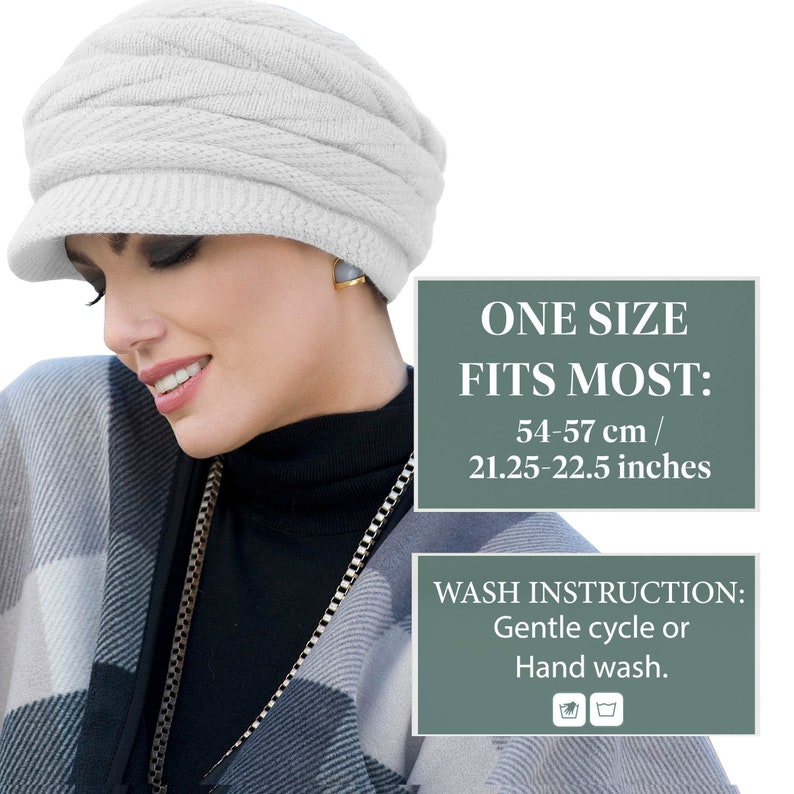 Michelle Soft Knitted Winter Hats Brim for Women - Warm Wool Chemo Headwear with Visor and Inner Fleece Cap for Women with Cancer Hair Loss