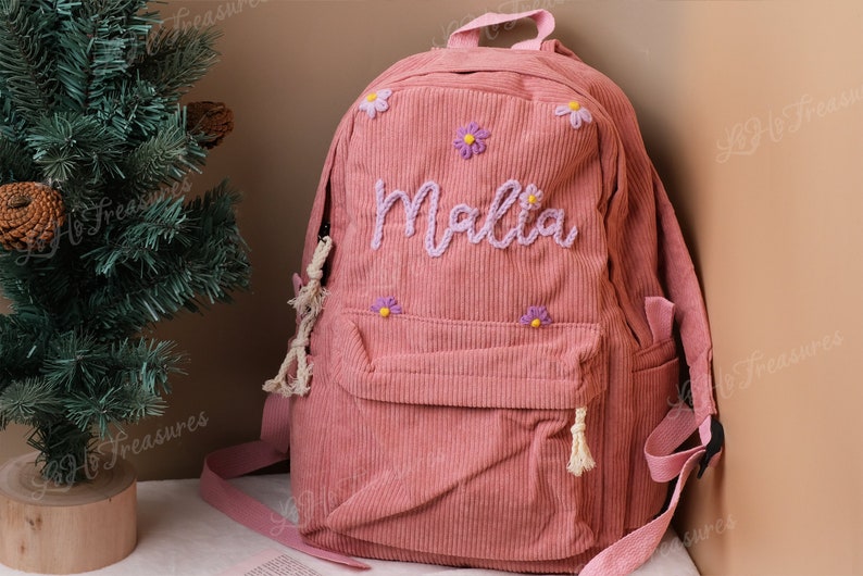 Handmade Corduroy Backpack: Personalized Embroidered School Bags for Kids and Toddlers