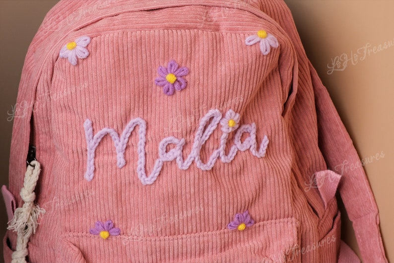 Handmade Corduroy Backpack: Personalized Embroidered School Bags for Kids and Toddlers