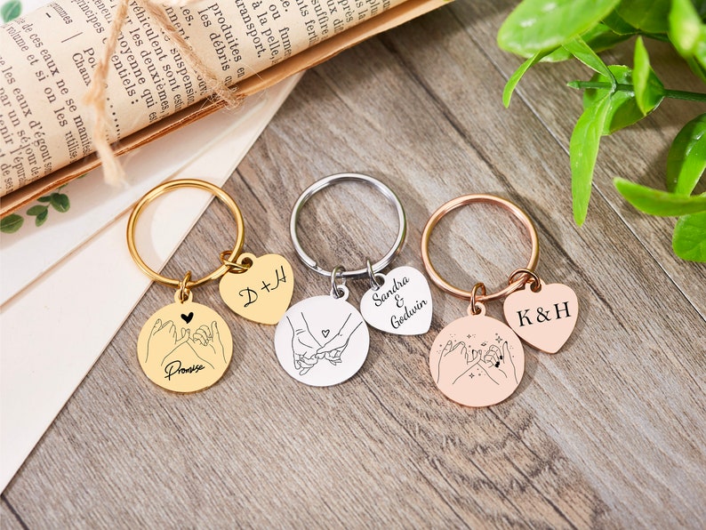 Personalized Keyrings,Pinky Promise Keychain,Pinky Promise Keyring, Engraved Stainless Keychain, Birthday Gift,Custom Key Chain, Couple Gift