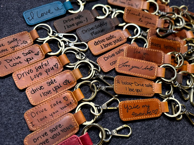 Custom Handwriting Keychain Genuine Leather Keychain Embossed Keychain gift personalized Keychain Home gift New house gift Keychain