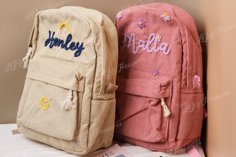 Handmade Corduroy Backpack: Personalized Embroidered School Bags for Kids and Toddlers