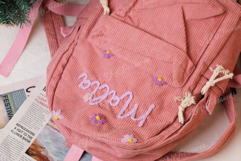 Handmade Corduroy Backpack: Personalized Embroidered School Bags for Kids and Toddlers