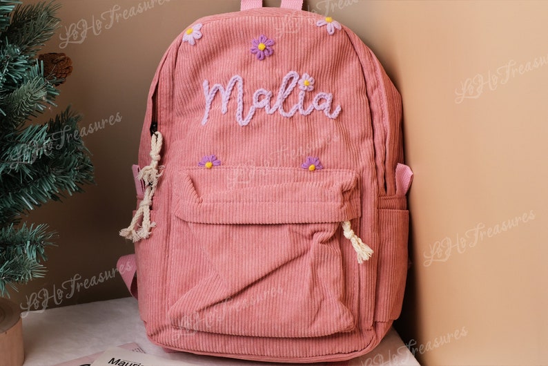 Handmade Corduroy Backpack: Personalized Embroidered School Bags for Kids and Toddlers