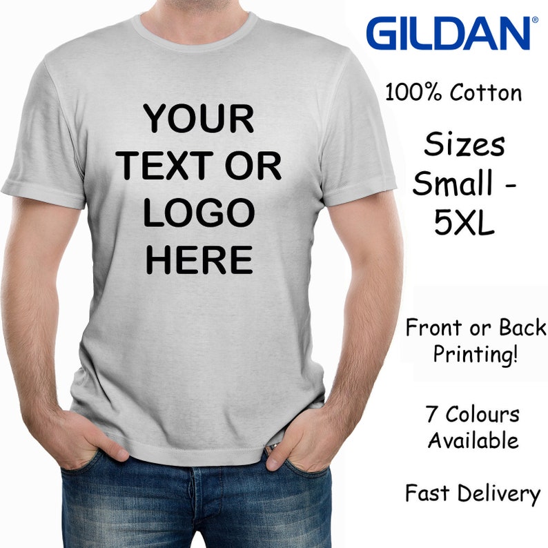 Custom Printed Men's Personalised Front or Back T-Shirt Photos and Text