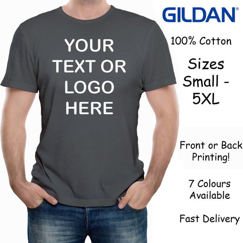 Custom Printed Men's Personalised Front or Back T-Shirt Photos and Text