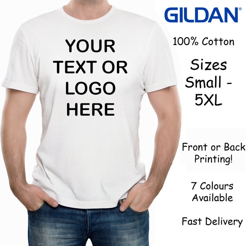 Custom Printed Men's Personalised Front or Back T-Shirt Photos and Text