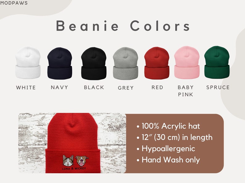 Custom Pet Beanie Using Pet Photo Personalized Dog Winter Hat Custom Cat Toboggan Hat Beanies for Men or Women Ladies Snow Hat Skullcap