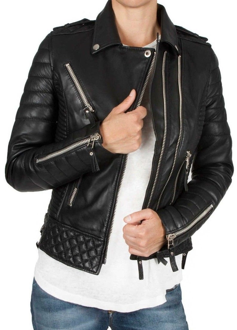 Vintage Black Women's Slim Fit Biker Diamond Quilted Kay Michaels Real Leather Party Style Jacket