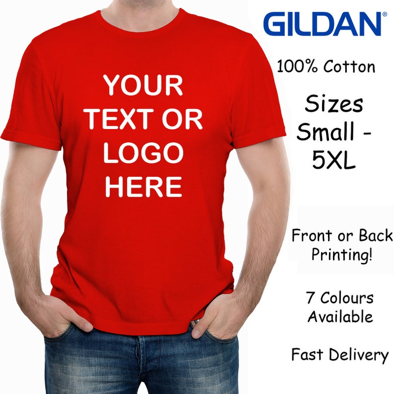 Custom Printed Men's Personalised Front or Back T-Shirt Photos and Text