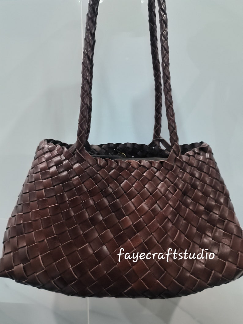 French style handmade TOP LAYER cowhide leather woven shoulder tote bag, gift for mom, gift for wife, soft leather bag