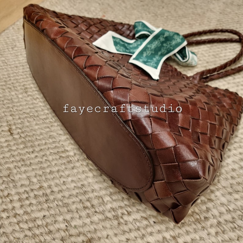 French style handmade TOP LAYER cowhide leather woven shoulder tote bag, gift for mom, gift for wife, soft leather bag