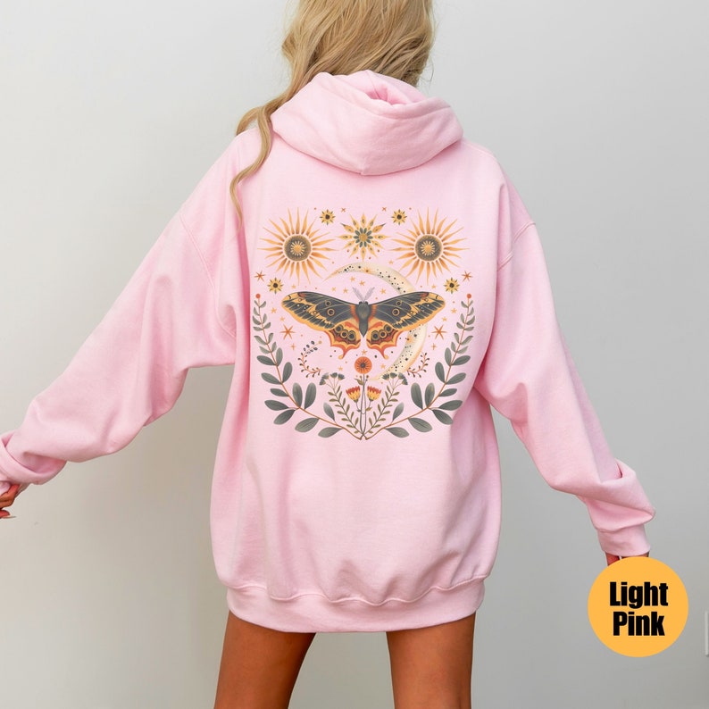 Luna Moth Hoodie | Luna Moth Clothing | Moon Phases | Mystic Moon and Moth Hoody | Celestial Hoodie | Moth Goblincore Hoodie