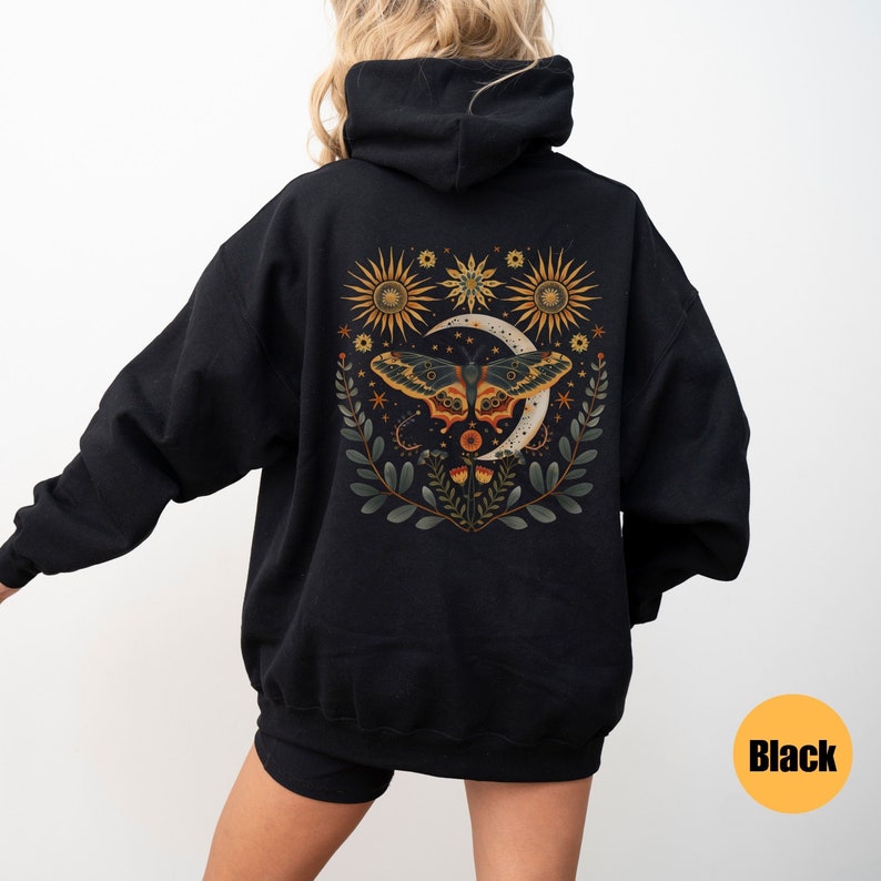 Luna Moth Hoodie | Luna Moth Clothing | Moon Phases | Mystic Moon and Moth Hoody | Celestial Hoodie | Moth Goblincore Hoodie